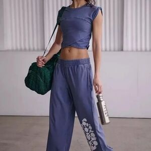 FP Movement by Free People Washed Indigo Wide-Leg Graphic Pants And Crop Top